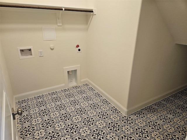 laundry room with laundry area, baseboards, gas dryer hookup, tile patterned floors, and hookup for an electric dryer