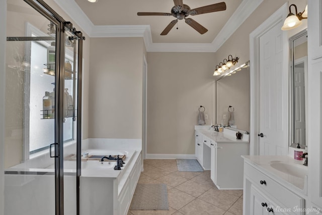 bathroom featuring plenty of natural light, ornamental molding, and a sink