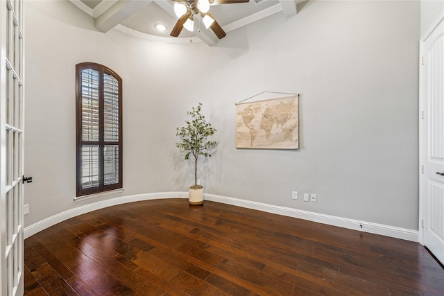 6055 The Resort Blvd, Fort Worth, TX 76179 - spare room with crown molding, hardwood / wood-style floors, a ceiling fan, beam ceiling, and baseboards