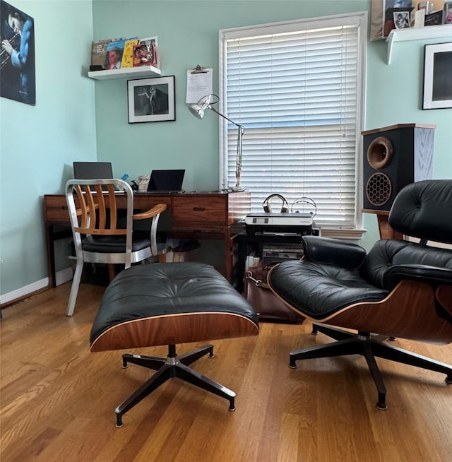 office with baseboards and wood finished floors