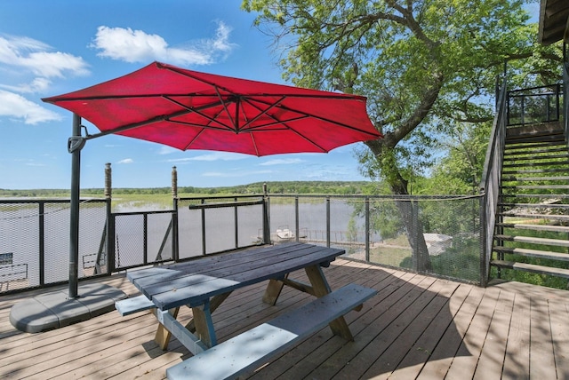 deck with a water view