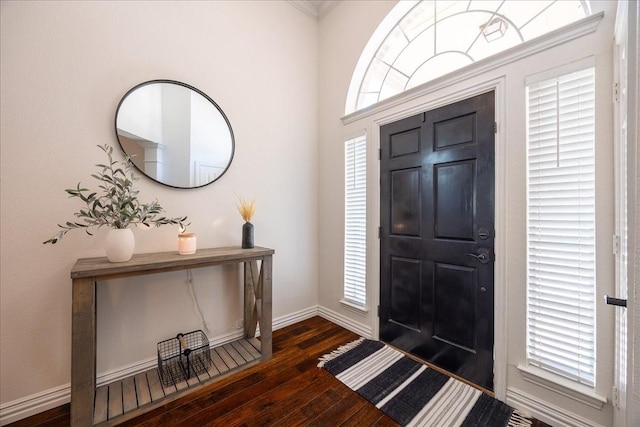 entrance foyer featuring wood-type flooring and baseboards