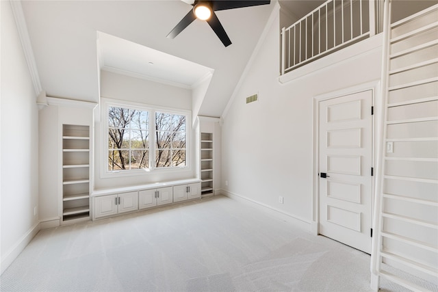 1717 Buckingham Dr, Keller, TX 76262 - empty room featuring crown molding, light carpet, a ceiling fan, and baseboards