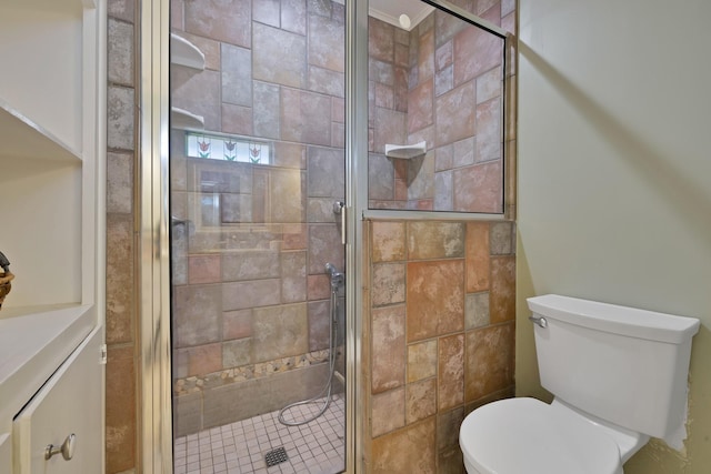 full bath featuring a stall shower, vanity, and toilet