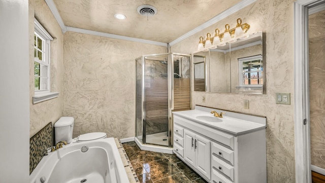 1503 Hovey St, Bridgeport, TX 76426 - full bath with vanity, a garden tub, a shower stall, and visible vents