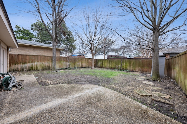 view of yard featuring a patio and a fenced backyard