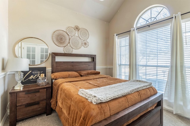 5033 Southpoint Dr, Arlington, TX 76017 - bedroom featuring light carpet and vaulted ceiling