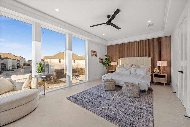 bedroom featuring multiple windows, visible vents, and recessed lighting