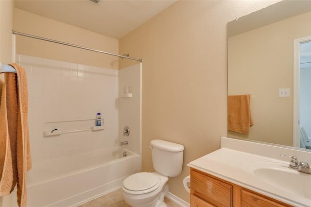 full bathroom featuring toilet, shower / tub combination, and vanity