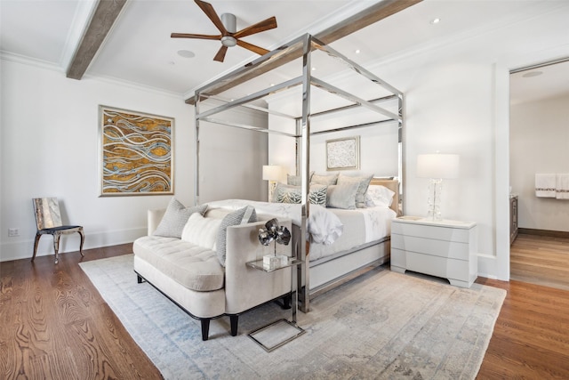 2300 Wolf St Unit 3D, Dallas, TX 75201 - bedroom with ornamental molding, beamed ceiling, baseboards, and wood finished floors