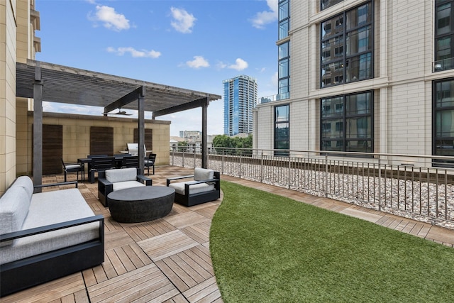 2300 Wolf St Unit 3D, Dallas, TX 75201 - wooden deck with a pergola, a yard, and an outdoor hangout area