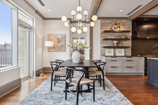 2300 Wolf St Unit 3D, Dallas, TX 75201 - dining area with baseboards, plenty of natural light, visible vents, and dark wood-type flooring