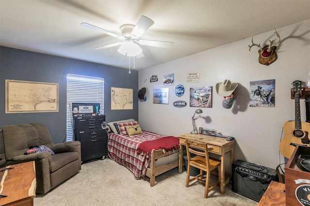 bedroom with carpet and ceiling fan