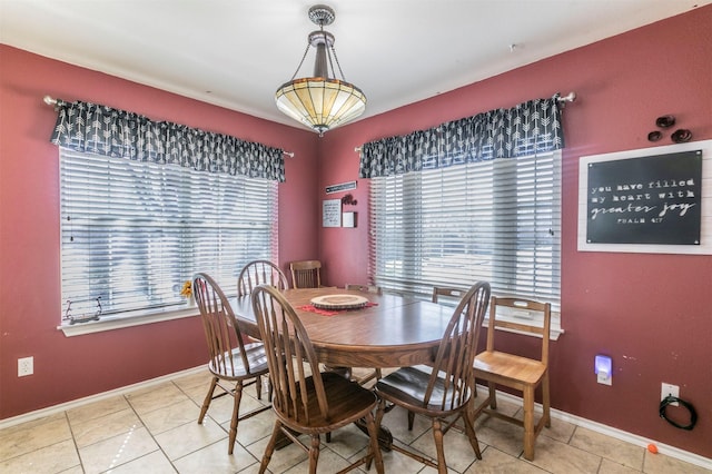 dining area featuring tile patterned floors, a wealth of natural light, and baseboards