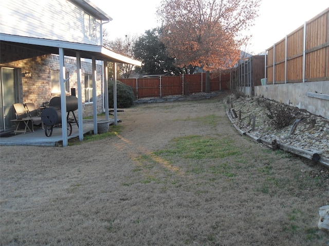 view of yard featuring a fenced backyard and a patio