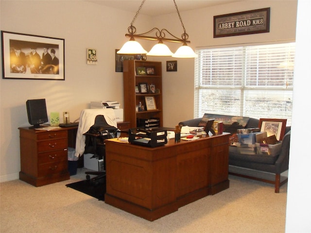 office area featuring light colored carpet