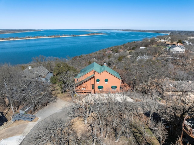 aerial view with a water view