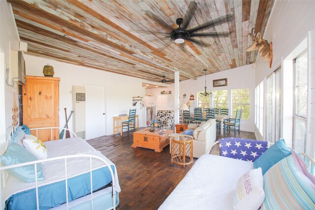 bedroom featuring hardwood / wood-style flooring and wood ceiling