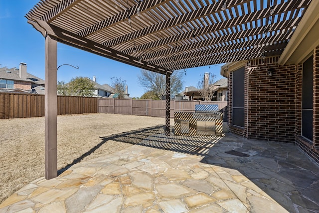 view of patio with a fenced backyard and a pergola