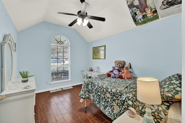 214 Willow Creek Dr, Weatherford, TX 76085 - bedroom featuring lofted ceiling, a ceiling fan, baseboards, and wood finished floors