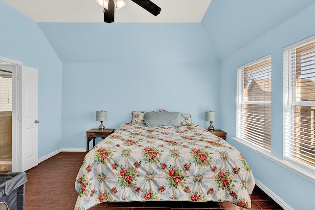214 Willow Creek Dr, Weatherford, TX 76085 - bedroom with lofted ceiling, dark wood-style flooring, and baseboards