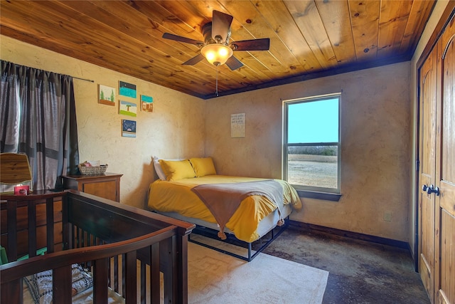 3780 Texas Highway 11 W, Sulphur Springs, TX 75482 - bedroom featuring wooden ceiling, unfinished concrete floors, and a textured wall