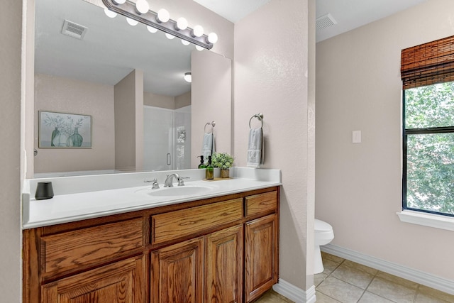 bathroom with tile patterned flooring, visible vents, and a wealth of natural light