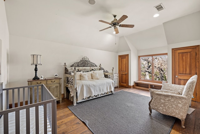 900 Kingsbury Way, Southlake, TX 76092 - bedroom with wood finished floors, vaulted ceiling, recessed lighting, ceiling fan, and baseboards