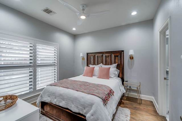 612 Skyline Bluff Dr, Fort Worth, TX 76102 - bedroom featuring wood finished floors, baseboards, recessed lighting, and ceiling fan