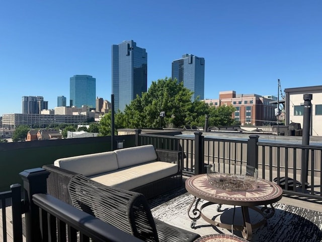 612 Skyline Bluff Dr, Fort Worth, TX 76102 - wooden deck featuring outdoor lounge area and a skyline view
