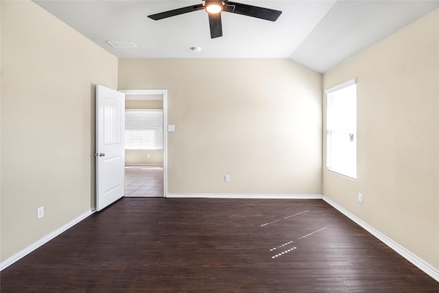 302 Triple Crown Ln, Ponder, TX 76259 - unfurnished room with lofted ceiling, wood finished floors, a ceiling fan, and baseboards