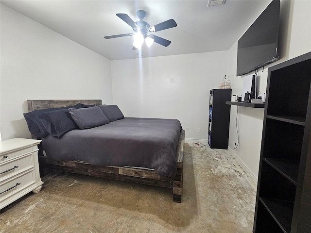 bedroom with ceiling fan and visible vents