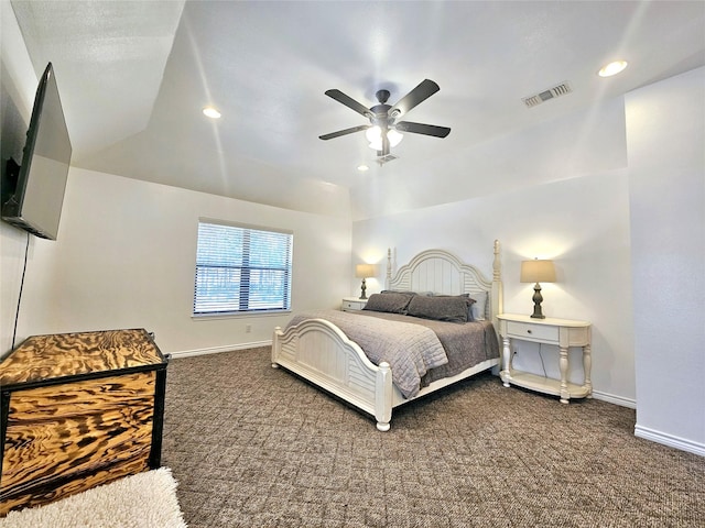 bedroom with carpet floors, baseboards, visible vents, and recessed lighting