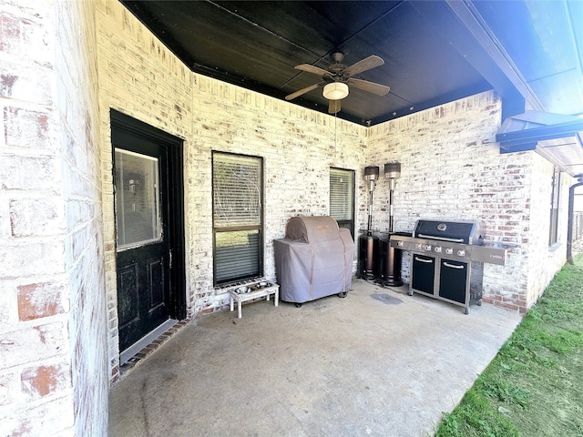 view of patio featuring a ceiling fan and area for grilling