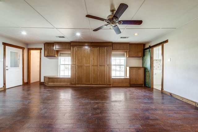 11484 Moran Rd, Azle, TX 76020 - unfurnished living room featuring dark wood-type flooring, baseboards, a ceiling fan, and recessed lighting