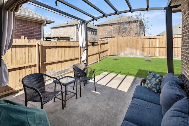 view of patio featuring a fenced backyard and a pergola