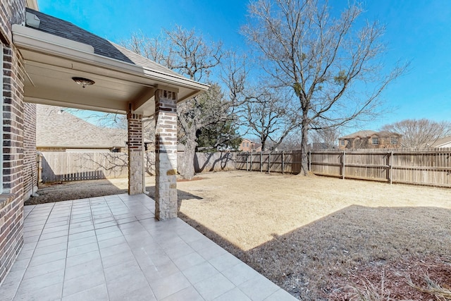 view of yard with a patio area and a fenced backyard