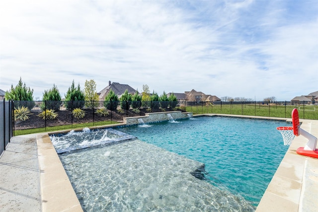 view of swimming pool with a fenced in pool and a fenced backyard