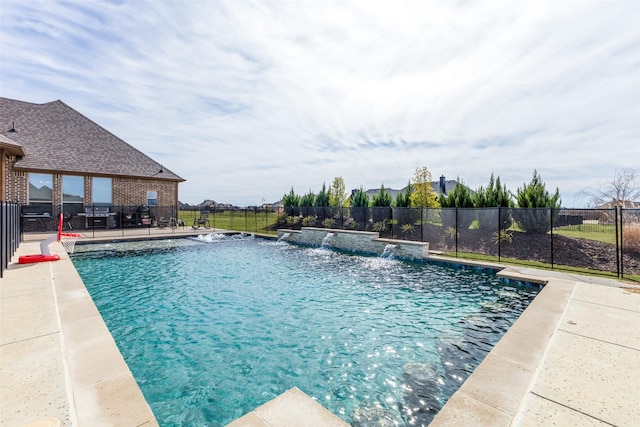 view of swimming pool with a fenced in pool, a patio area, and fence