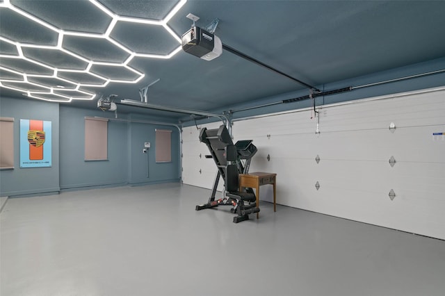 garage with a garage door opener