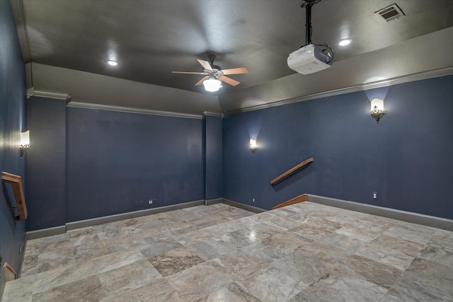 885 Vz County Road 2513, Canton, TX 75103 - spare room with a ceiling fan, baseboards, stone finish flooring, and ornamental molding