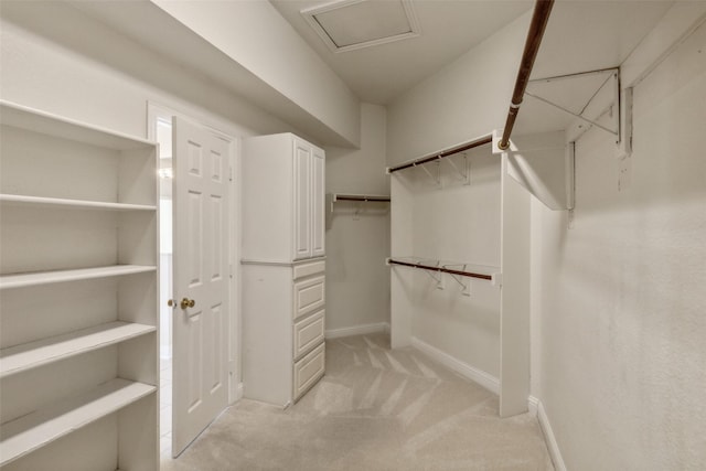 spacious closet with light colored carpet