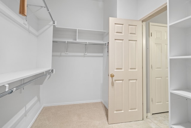 spacious closet featuring light carpet