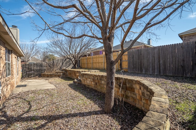 view of yard with a patio area and a fenced backyard