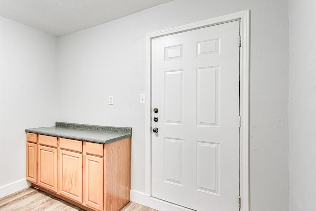 entryway featuring baseboards and light wood-style floors