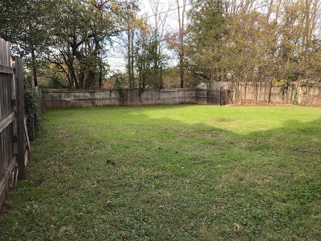 view of yard with a fenced backyard