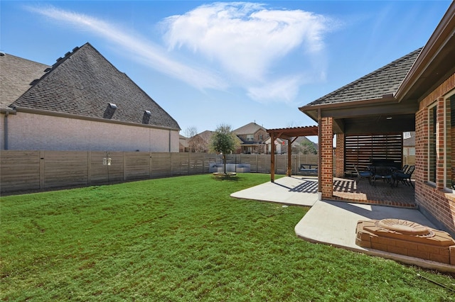 view of yard with a fenced backyard and a patio