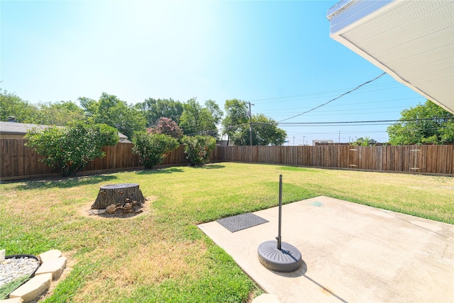 view of yard with a fenced backyard and a patio