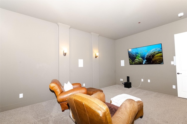 cinema room featuring baseboards and carpet floors