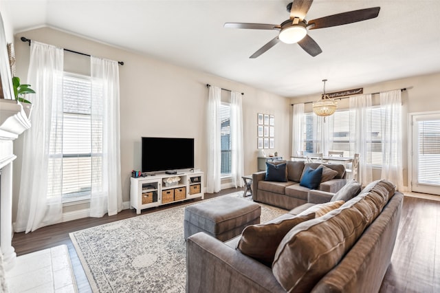 living room featuring plenty of natural light and wood finished floors